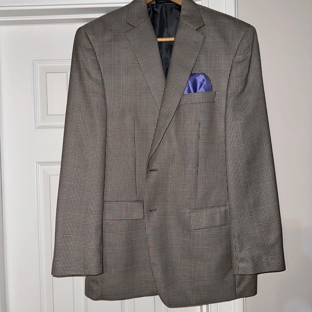 RALPH LAUREN, COTTON BLEND, GLEN PLAID, MEN’S DESIGNER BLAZER          Size: 40R